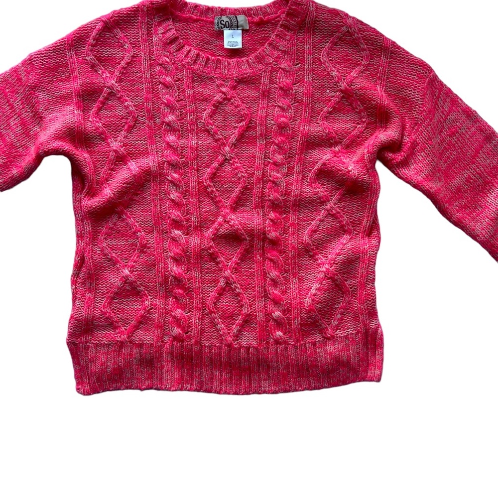 SO Heritage Pink Detailed Knit Long Sleeve Pullover Women’s Sweater Size Large